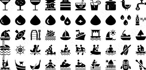 Water Icon Set Isolated Silhouette Solid Icons With Tap  Drink  Vector  Water  Drop  Symbol  Icon Infographic Simple Vector Illustration