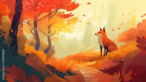 Autumn is coming beautiful illustration. AI generated