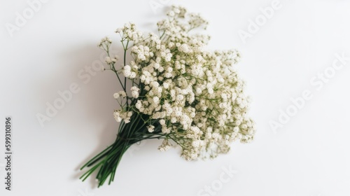 Babys breath bouquet on the white background. AI generated.