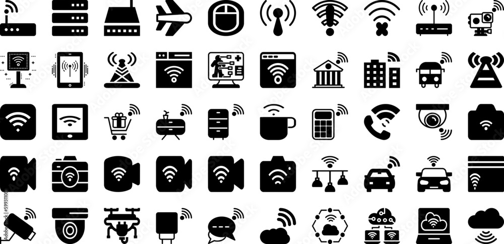 Wifi Icon Set Isolated Silhouette Solid Icons With Symbol, Internet, Connection, Wireless, Web, Mobile, Signal Infographic Simple Vector Illustration Wifi Icon Set Isolated Silhouette Solid Icons With Symbol, Internet, Connection, Wireless, Web, Mobile, Signal Infographic Simple Vector Illustration