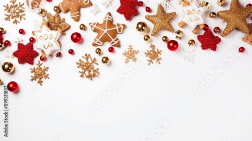 Christmas Decoration. Holiday Decorations Isolated on White Background. Border design AI generated