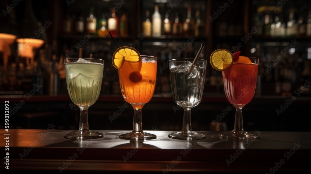 Cocktails drinks on the bar. AI generated. Cocktails drinks on the bar. AI generated.