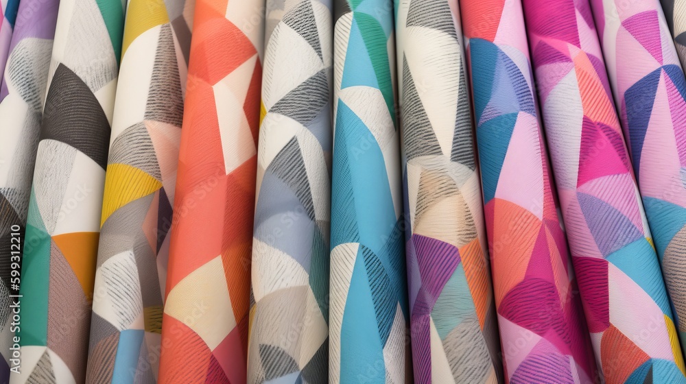 Obraz premium Colorful; textile fabric pattern with geometric effect. AI generated.