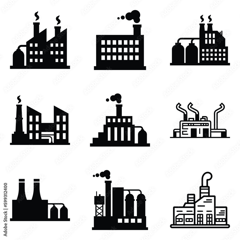 Obraz premium Factory Flat Icon Set Isolated On White Background