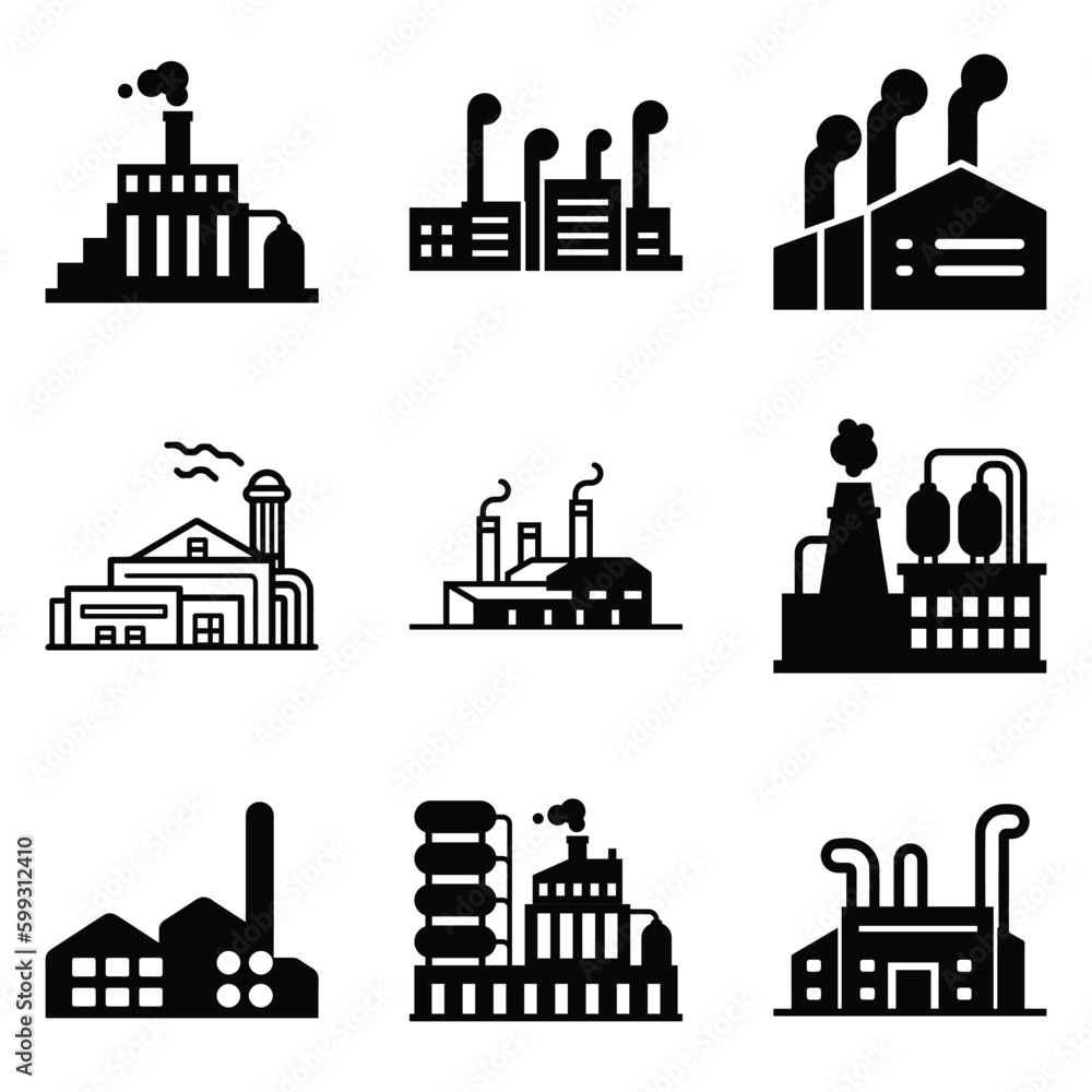 Factory Flat Icon Set Isolated On White Background Factory Flat Icon Set Isolated On White Background