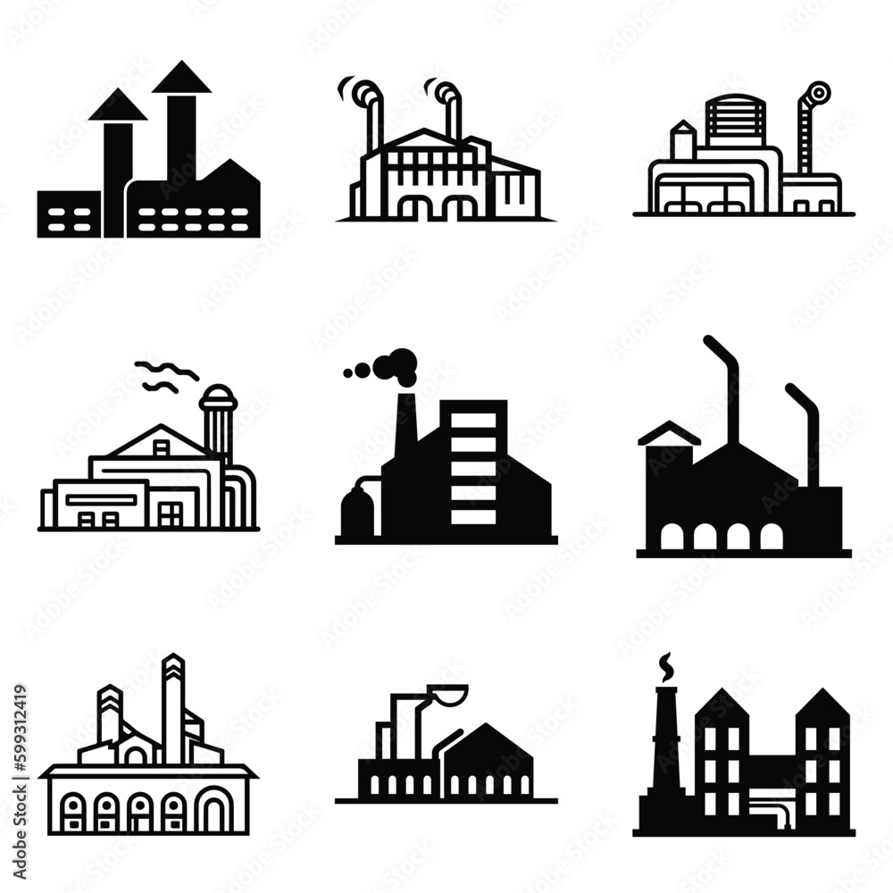 Factory Flat Icon Set Isolated On White Background Factory Flat Icon Set Isolated On White Background
