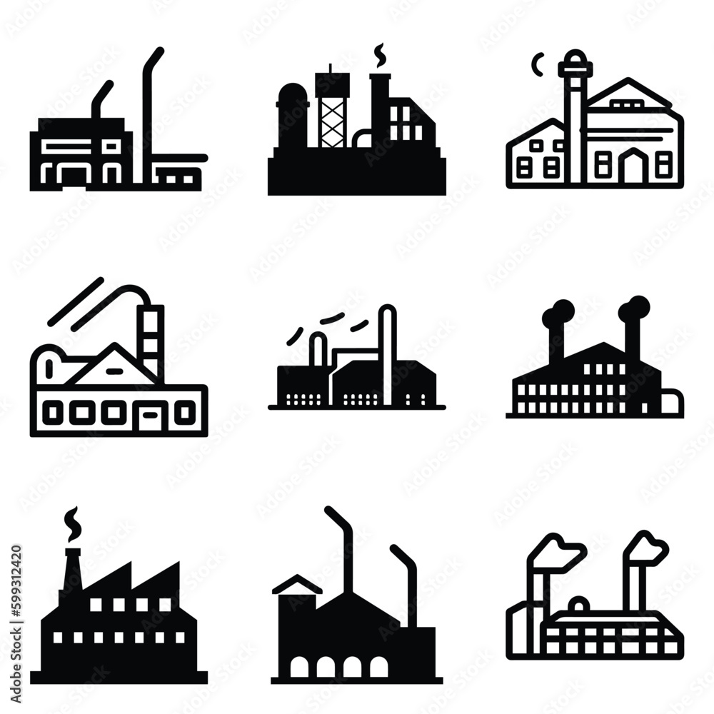 Fototapeta premium Factory Flat Icon Set Isolated On White Background