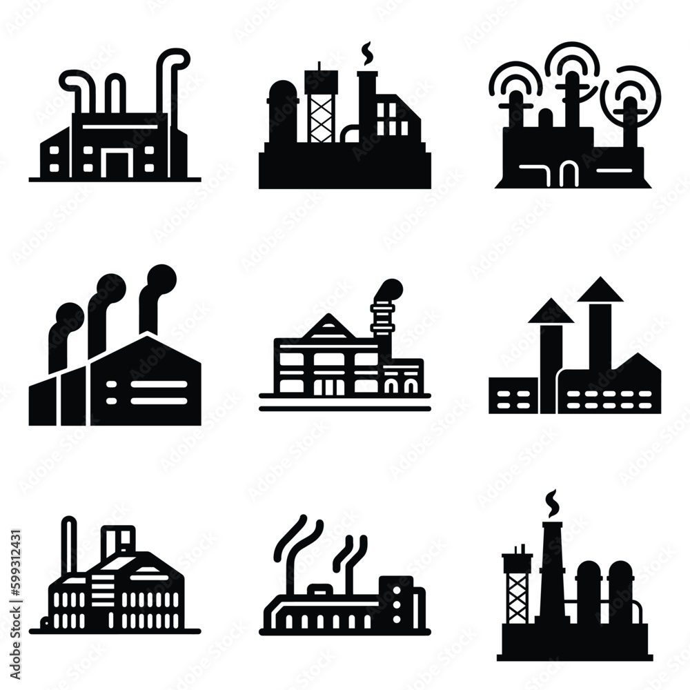 Obraz premium Factory Flat Icon Set Isolated On White Background