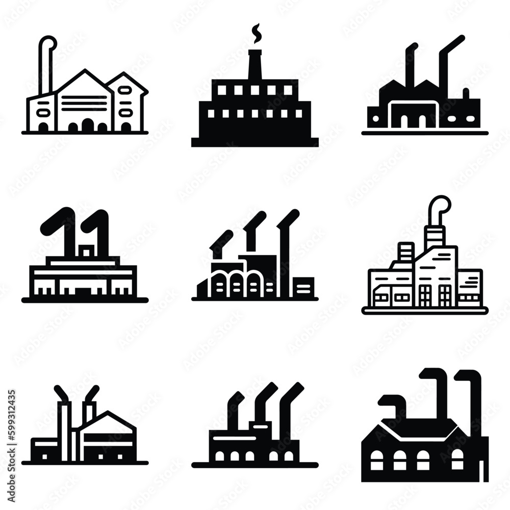 Fototapeta premium Factory Flat Icon Set Isolated On White Background