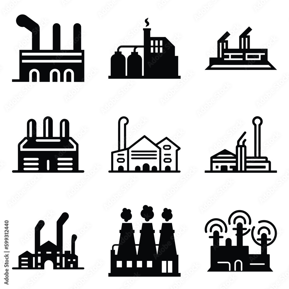 Fototapeta premium Factory Flat Icon Set Isolated On White Background