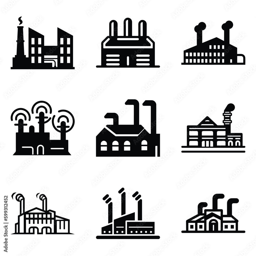 Factory Flat Icon Set Isolated On White Background Factory Flat Icon Set Isolated On White Background