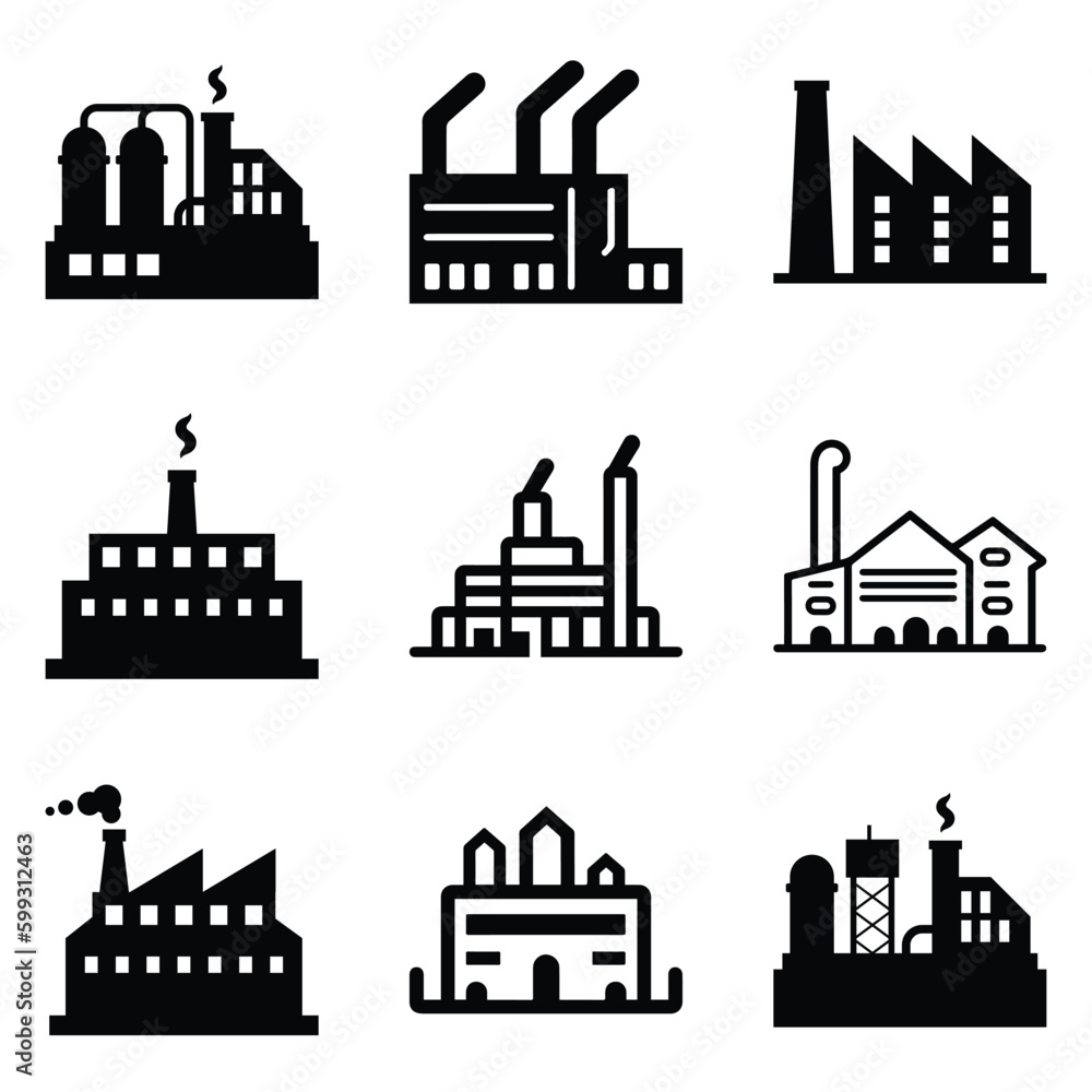 Fototapeta premium Factory Flat Icon Set Isolated On White Background