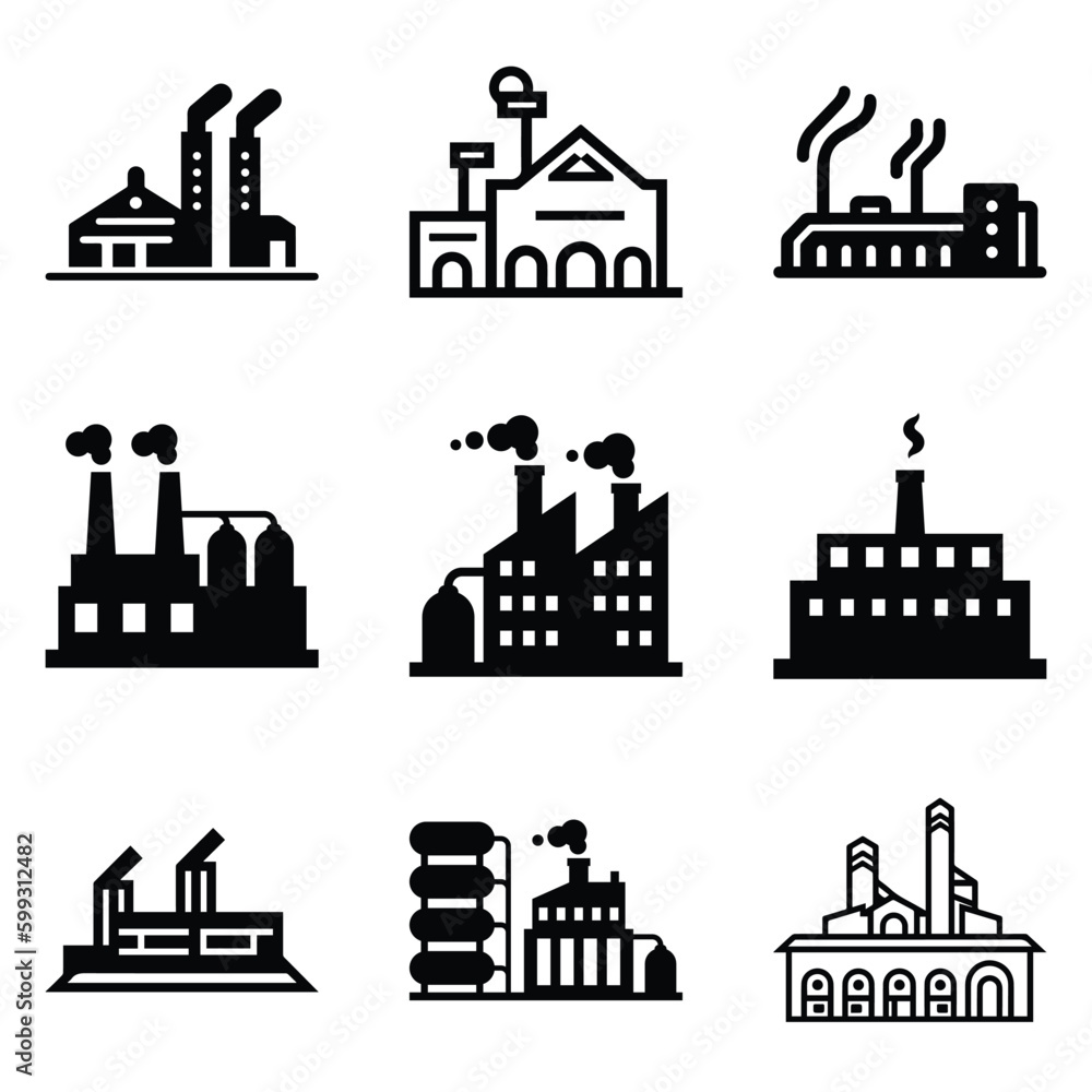 Factory Flat Icon Set Isolated On White Background Factory Flat Icon Set Isolated On White Background