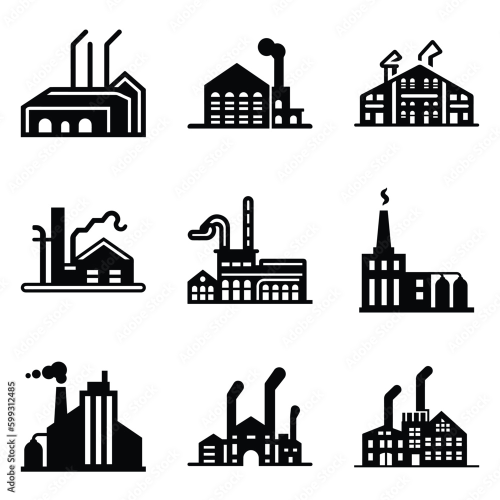 Factory Flat Icon Set Isolated On White Background Factory Flat Icon Set Isolated On White Background