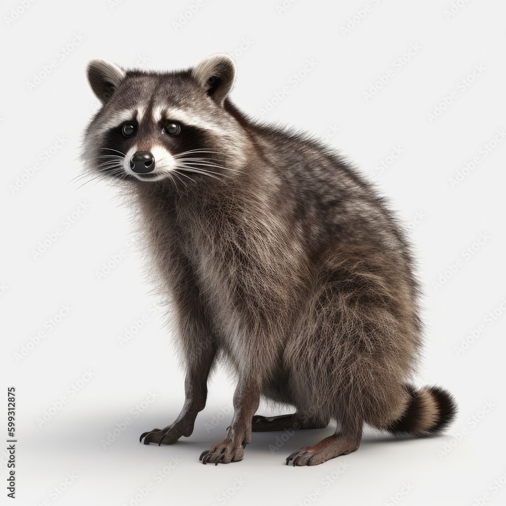 raccoon, animal, mammal, ferret, wildlife, white background, isolated, wild, nature, polecat, fur, front view, racoon, pet, isolated on white, brown, standing, animals, white, red panda, young, one an