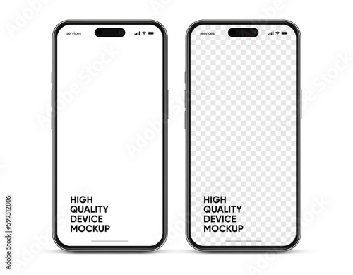 3D realistic high quality smartphone mockup with isolated background. Smart phone mockup collection. Device front view. 3D mobile phone with shadow on white background.