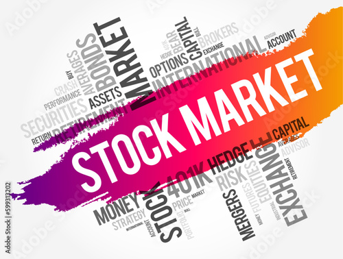 Stock Market word cloud collage, business concept background