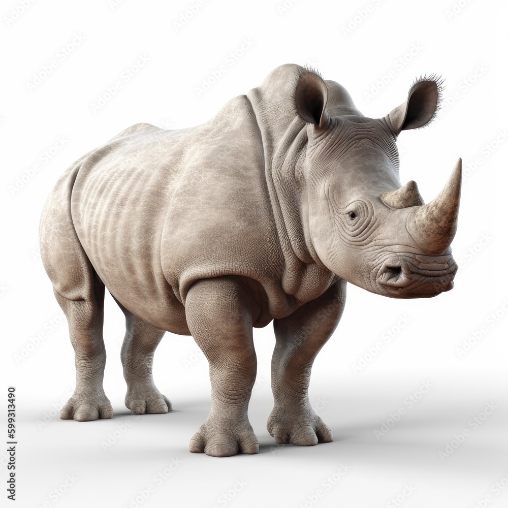 Obraz premium rhinoceros, rhino, animal, mammal, wildlife, horn, isolated, wild, white, nature, safari, large, zoo, big, dangerous, horned, white rhinoceros, endangered, grey, ceratotherium simum, white background,
