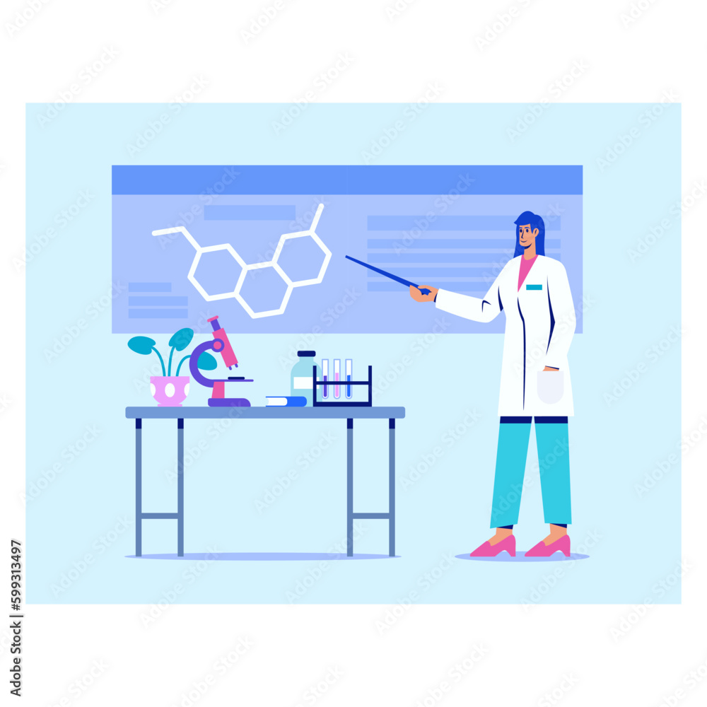 Professional laboratory assistant standing in laboratory and teaching Professional laboratory assistant standing in laboratory and teaching