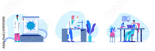 Scientists working in laboratory concept, doctors studying results