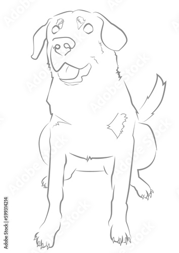 Cachorro feliz sentado com língua de fora desenho contorno para colorir