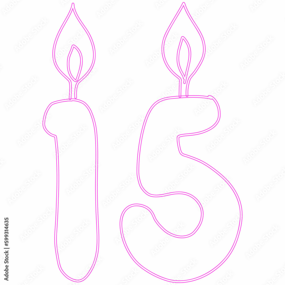 Number 15 with candles for the holiday. Number 15 with candles for the holiday.