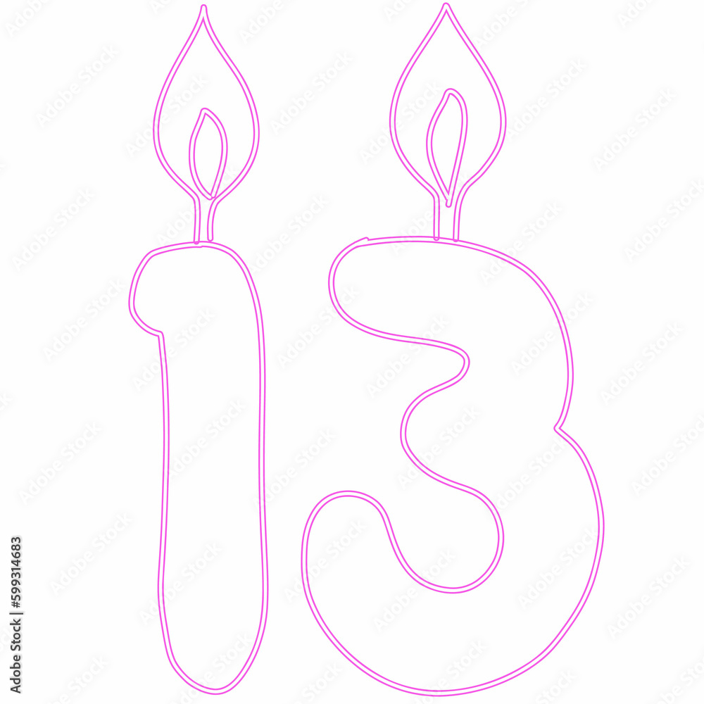 Number 13 with candles for the holiday. Number 13 with candles for the holiday.