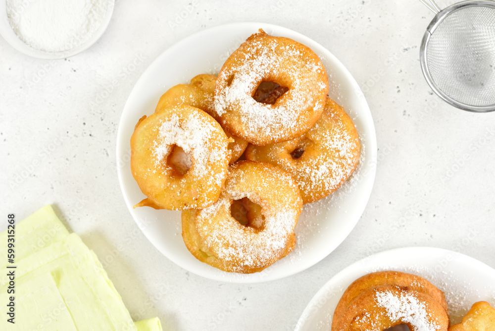 Donuts with powdered sugar Donuts with powdered sugar