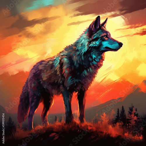 wolf at sunset