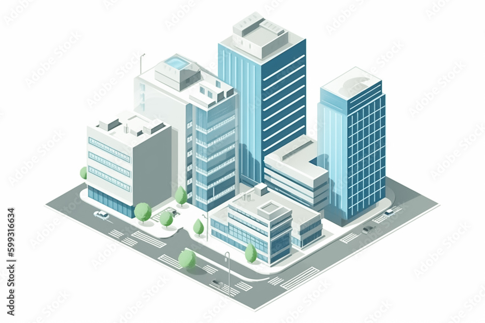 The isometric  business office buildings isolated on white background. generative ai
