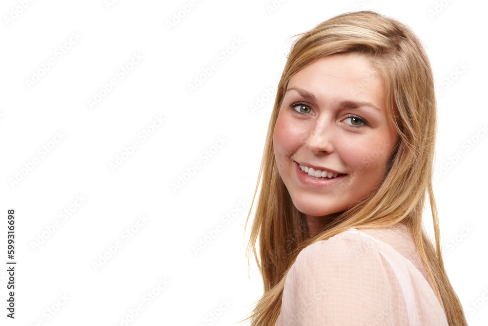 Shes got a positive attitude. Studio shot of an attractive woman posing against a white background. Shes got a positive attitude. Studio shot of an attractive woman posing against a white background.