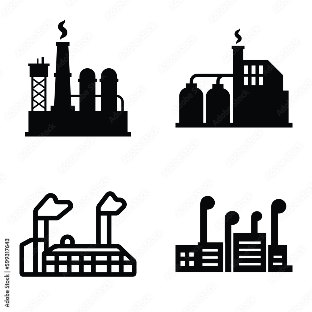 Factory Flat Icon Set Isolated On White Background