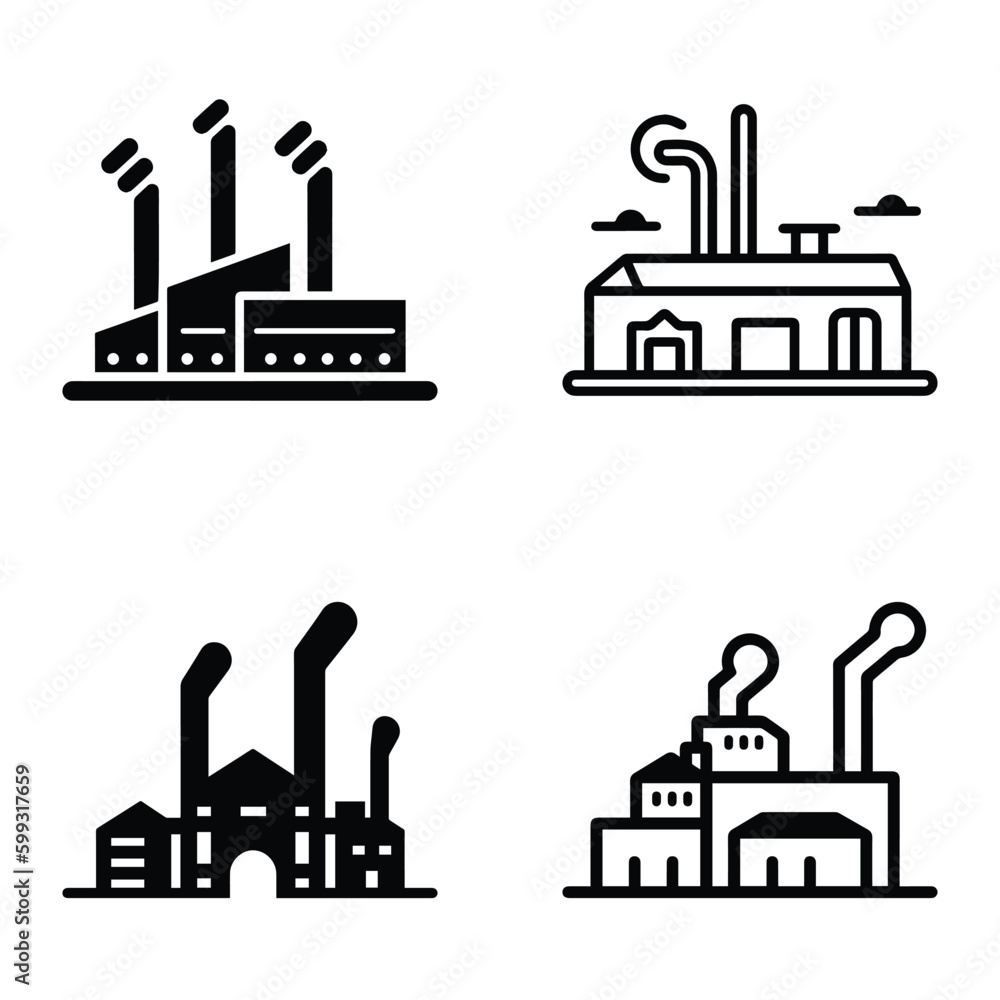 Fototapeta premium Factory Flat Icon Set Isolated On White Background
