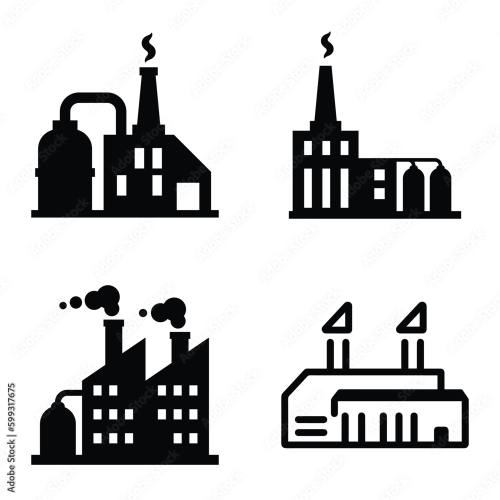 Fototapeta premium Factory Flat Icon Set Isolated On White Background
