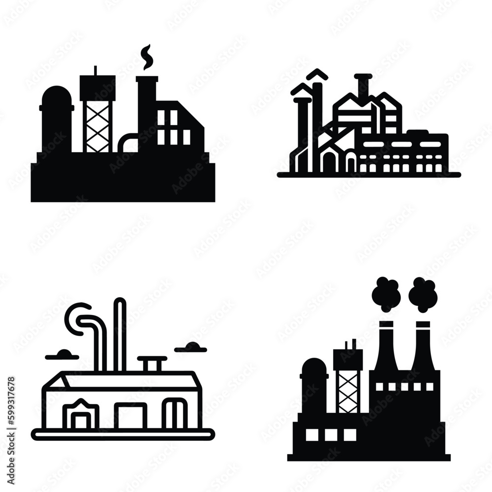 Factory Flat Icon Set Isolated On White Background Factory Flat Icon Set Isolated On White Background