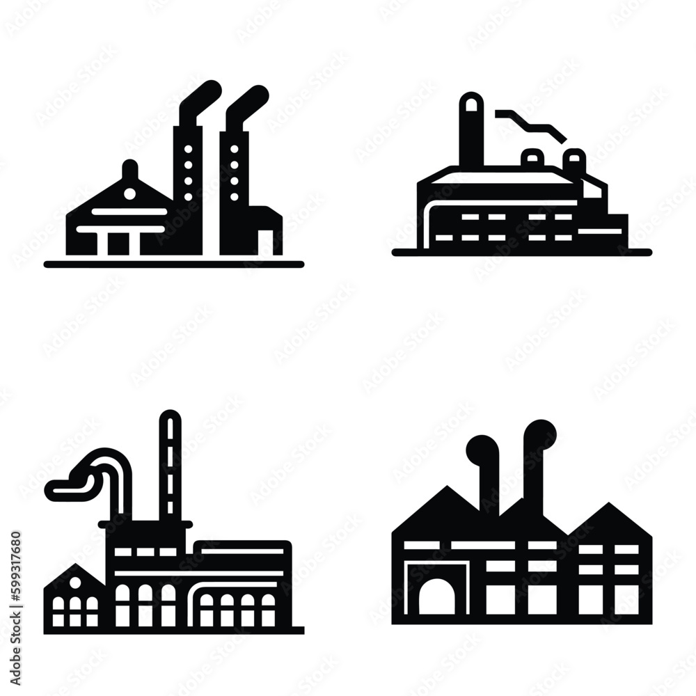 Factory Flat Icon Set Isolated On White Background
