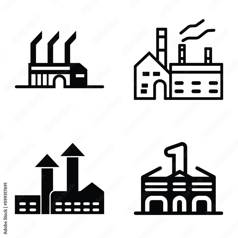 Fototapeta premium Factory Flat Icon Set Isolated On White Background