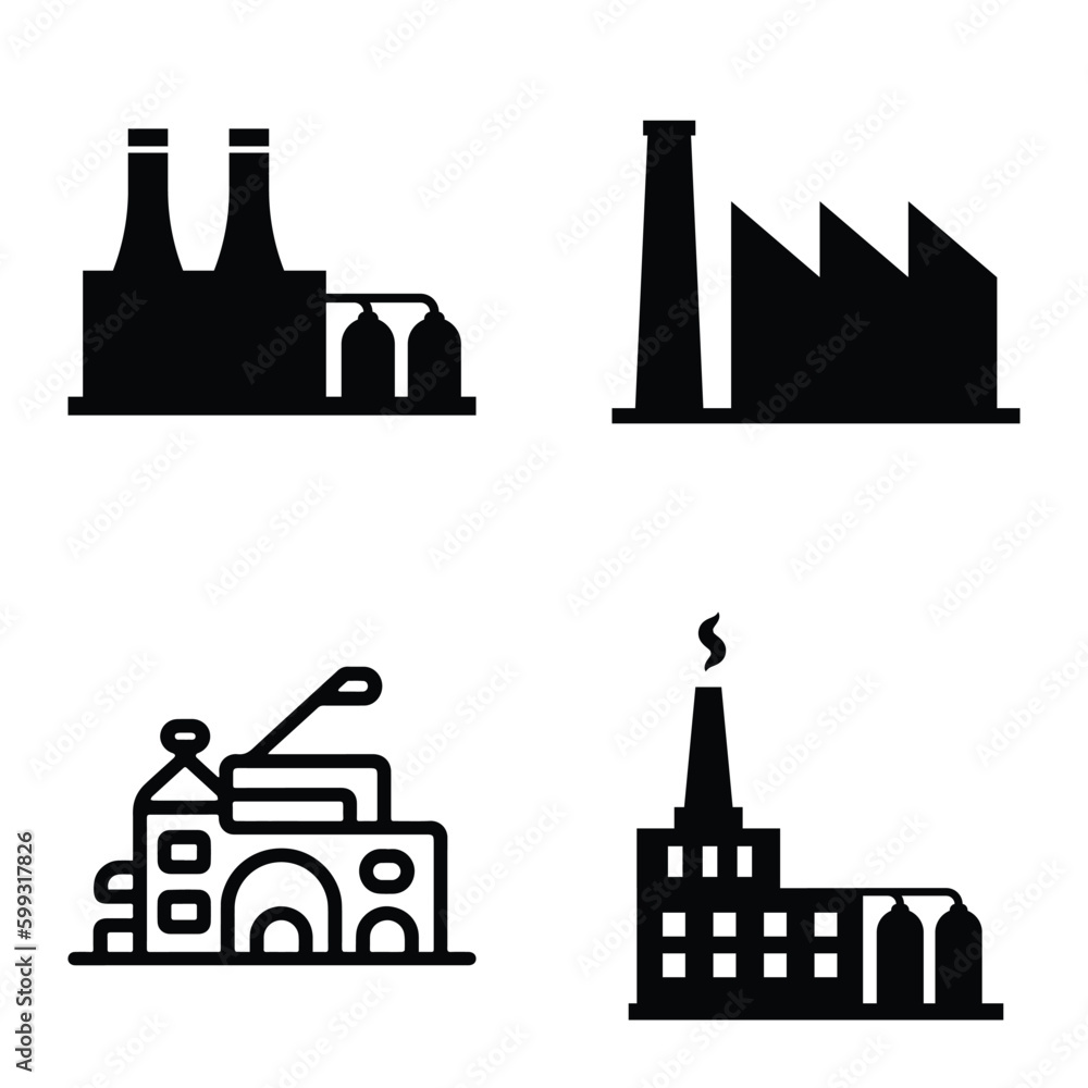 Fototapeta premium Factory Flat Icon Set Isolated On White Background