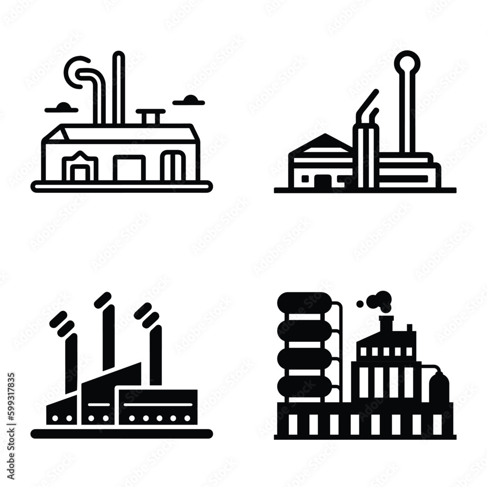 Fototapeta premium Factory Flat Icon Set Isolated On White Background