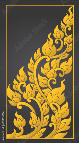 Lai thai kranok pattern gradient orange yellow gold on gradient gray background