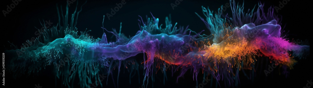 A colorful abstract 3d image of the biological environment observed through a microscope. Colorful rich background with soft colors on a dark background. High quality illustration
