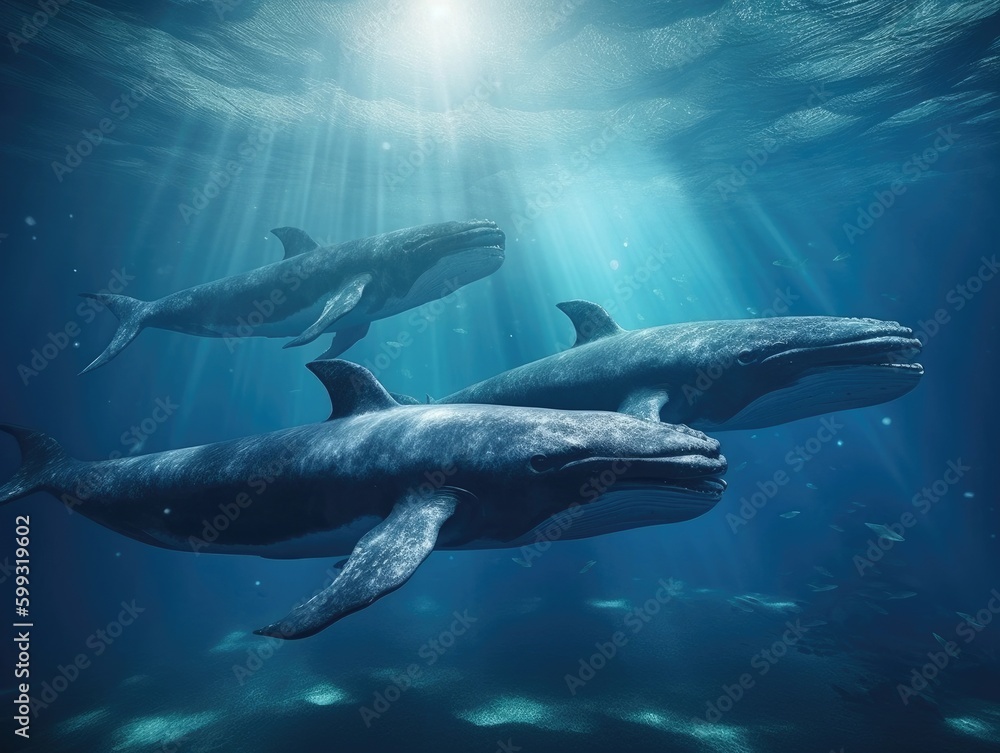Obraz premium Group of Whale in natural habitat (generative AI)