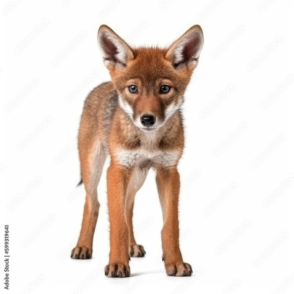 Fototapeta premium Baby Red Wolf isolated on white (generative AI)