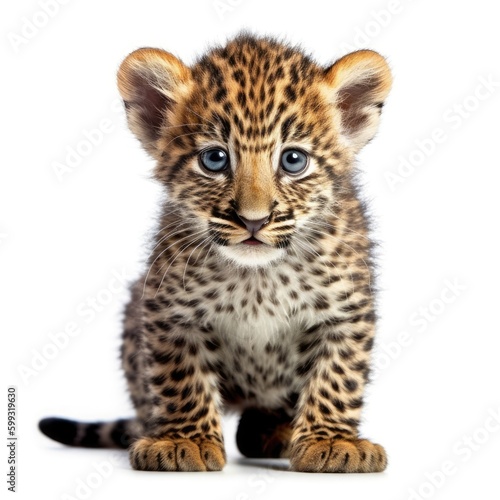 Baby Leopard isolated on white (generative AI) © HandmadePictures