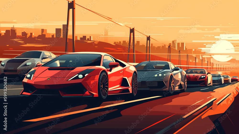 Fototapeta premium traffic on the highway illustration images ai generative