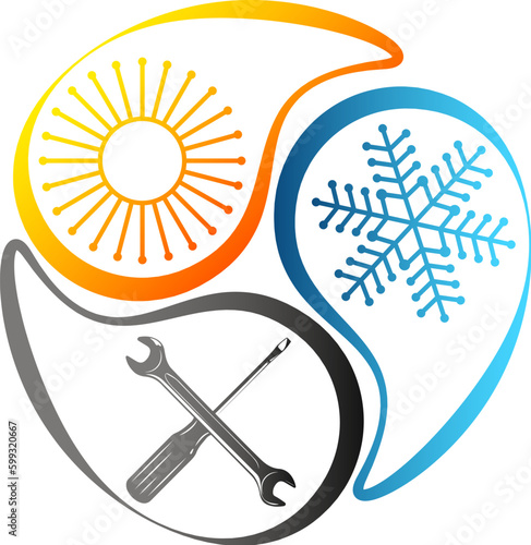 Sun and snowflake screwdriver wrench sign. Air conditioning and heating symbol