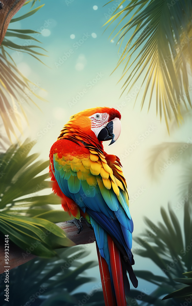 Obraz premium A magnificent parrot gracing the scene with its dazzling appearance.