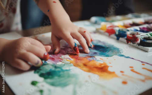 Tiny hands filled with creativity  painting with colorful strokes