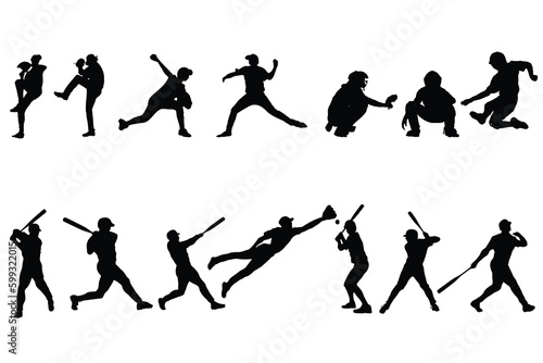 Set of Baseball Player silhouette isolated on white background. Vector illustration