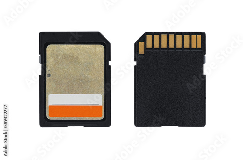Memory card flash drive front and back view on a transparent background